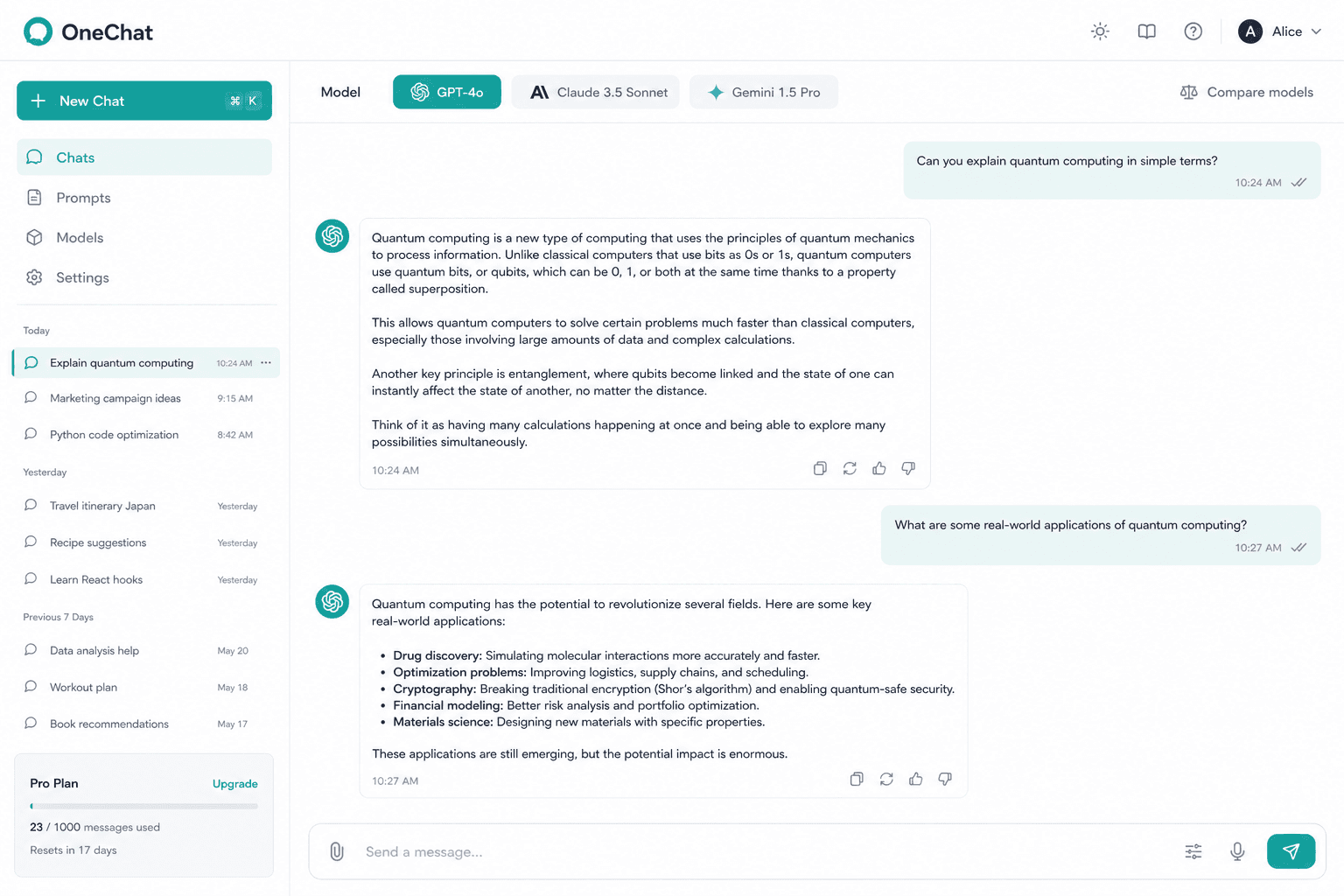 OneChat â€” Multi-Model AI preview
