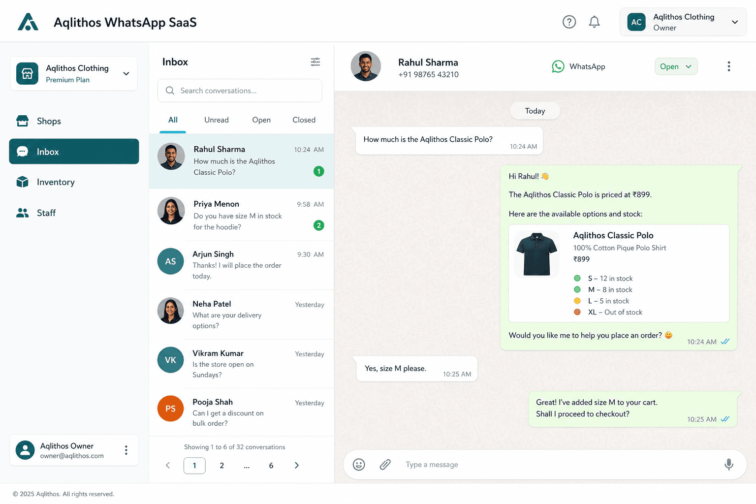 Aqlithos WhatsApp SaaS preview